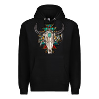 Black western aztec bull skull with gemstone Premium Hoodie - texasbilliewilder
