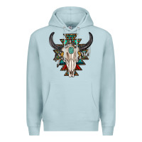 Blue Mist western aztec bull skull with gemstone Premium Hoodie - texasbilliewilder