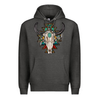 Charcoal Heather western aztec bull skull with gemstone Premium Hoodie - texasbilliewilder