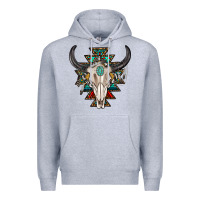 Heather Grey western aztec bull skull with gemstone Premium Hoodie - texasbilliewilder