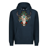 Navy western aztec bull skull with gemstone Premium Hoodie - texasbilliewilder