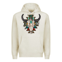 Oatmeal Heather western aztec bull skull with gemstone Premium Hoodie - texasbilliewilder