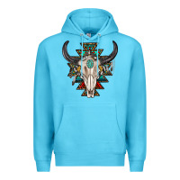 Ocean Blue western aztec bull skull with gemstone Premium Hoodie - texasbilliewilder
