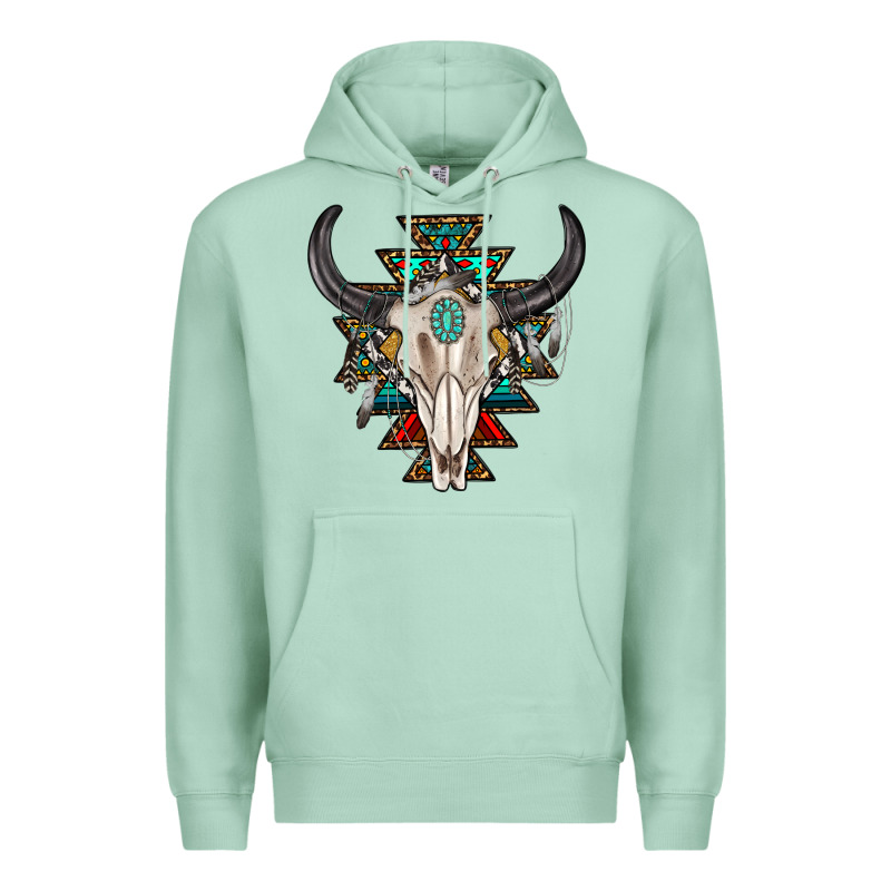 Western Aztec Bull Skull With Gemstone Premium Hoodie by texasbilliewilder | Teevron