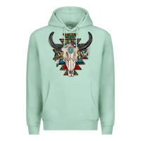 Seafoam western aztec bull skull with gemstone Premium Hoodie - texasbilliewilder