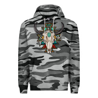 Slate Camo western aztec bull skull with gemstone Premium Hoodie - texasbilliewilder