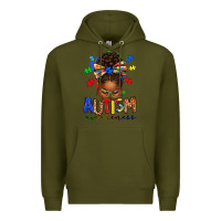 Army Green autism awareness afro messy bun Premium Hoodie - texasbilliewilder