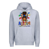 Heather Grey autism awareness afro messy bun Premium Hoodie - texasbilliewilder