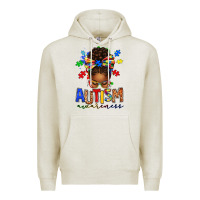 Oatmeal Heather autism awareness afro messy bun Premium Hoodie - texasbilliewilder