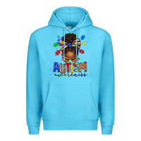 Ocean Blue autism awareness afro messy bun Premium Hoodie - texasbilliewilder