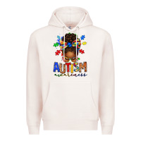 Pale Pink autism awareness afro messy bun Premium Hoodie - texasbilliewilder