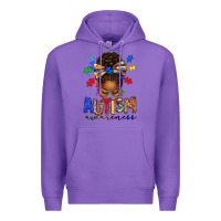 Purple autism awareness afro messy bun Premium Hoodie - texasbilliewilder