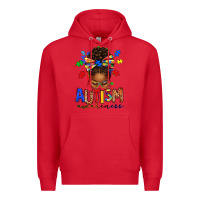 Red autism awareness afro messy bun Premium Hoodie - texasbilliewilder