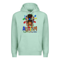 Seafoam autism awareness afro messy bun Premium Hoodie - texasbilliewilder