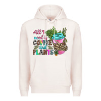 Pale Pink all i need is coffee and plants Premium Hoodie - texasbilliewilder