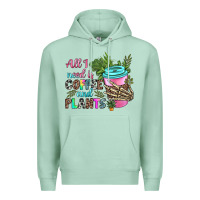 Seafoam all i need is coffee and plants Premium Hoodie - texasbilliewilder