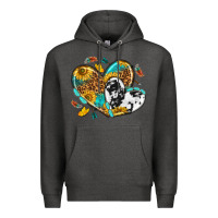 Charcoal Heather cowhide leopard hearts Premium Hoodie - texasbilliewilder
