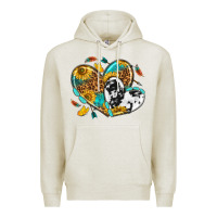 Oatmeal Heather cowhide leopard hearts Premium Hoodie - texasbilliewilder