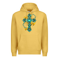 Antique Gold cross with heart shaped gemstone and butterfly Premium Hoodie - texasbilliewilder