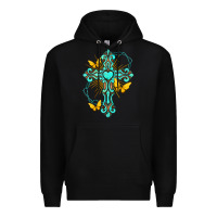 Black cross with heart shaped gemstone and butterfly Premium Hoodie - texasbilliewilder
