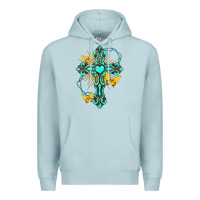 Blue Mist cross with heart shaped gemstone and butterfly Premium Hoodie - texasbilliewilder