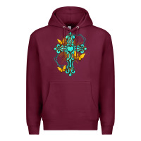 Burgundy cross with heart shaped gemstone and butterfly Premium Hoodie - texasbilliewilder