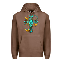 Chestnut cross with heart shaped gemstone and butterfly Premium Hoodie - texasbilliewilder