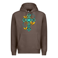 Coffee cross with heart shaped gemstone and butterfly Premium Hoodie - texasbilliewilder