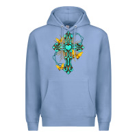 Colony Blue cross with heart shaped gemstone and butterfly Premium Hoodie - texasbilliewilder