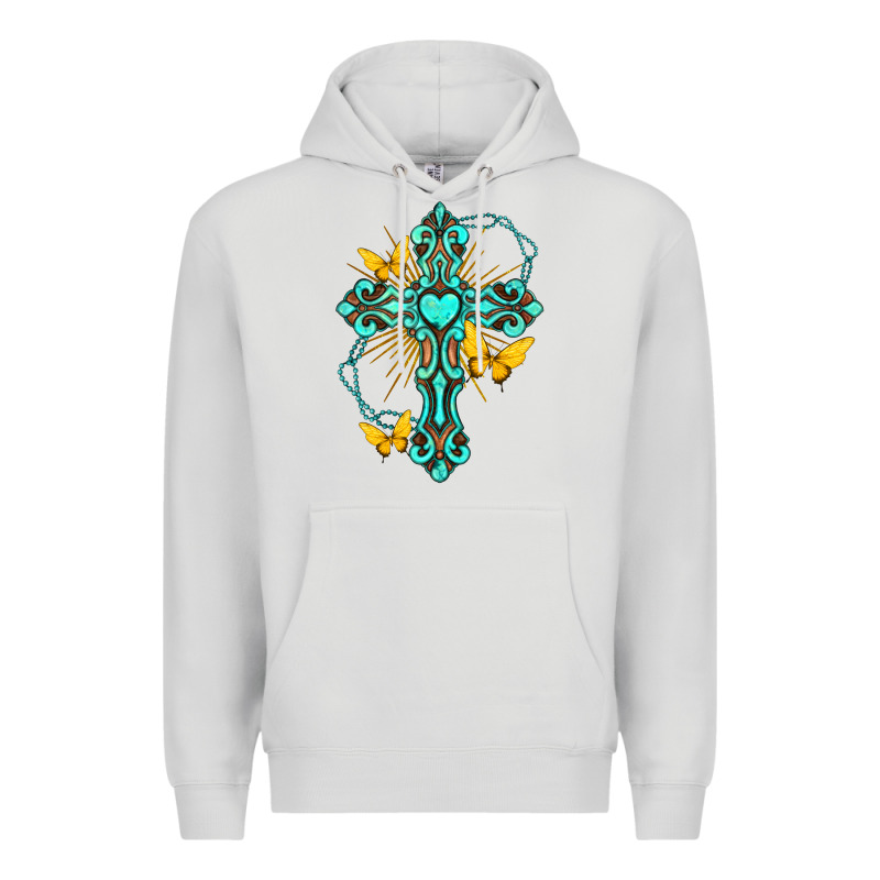 Cross With Heart Shaped Gemstone And Butterfly Premium Hoodie by texasbilliewilder | Teevron
