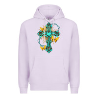 Lilac cross with heart shaped gemstone and butterfly Premium Hoodie - texasbilliewilder
