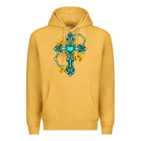 Mustard cross with heart shaped gemstone and butterfly Premium Hoodie - texasbilliewilder