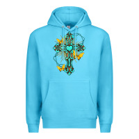 Ocean Blue cross with heart shaped gemstone and butterfly Premium Hoodie - texasbilliewilder
