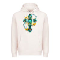 Pale Pink cross with heart shaped gemstone and butterfly Premium Hoodie - texasbilliewilder