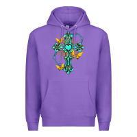 Purple cross with heart shaped gemstone and butterfly Premium Hoodie - texasbilliewilder