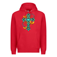 Red cross with heart shaped gemstone and butterfly Premium Hoodie - texasbilliewilder