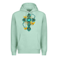 Seafoam cross with heart shaped gemstone and butterfly Premium Hoodie - texasbilliewilder