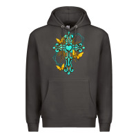 Smoke cross with heart shaped gemstone and butterfly Premium Hoodie - texasbilliewilder