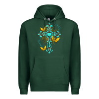 Sports Green cross with heart shaped gemstone and butterfly Premium Hoodie - texasbilliewilder