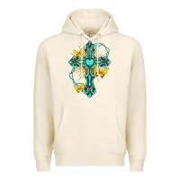 Tofu cross with heart shaped gemstone and butterfly Premium Hoodie - texasbilliewilder