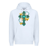 White cross with heart shaped gemstone and butterfly Premium Hoodie - texasbilliewilder