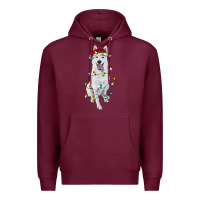 Burgundy Christmas White Shepherd With Christmas Lights Premium Hoodie - RanaPortraitStore