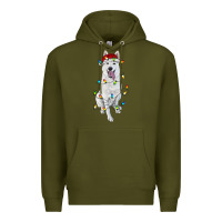 Army Green Christmas White Shepherd With Christmas Lights Premium Hoodie - RanaPortraitStore
