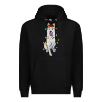 Black Christmas White Shepherd With Christmas Lights Premium Hoodie - RanaPortraitStore