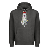 Charcoal Heather Christmas White Shepherd With Christmas Lights Premium Hoodie - RanaPortraitStore
