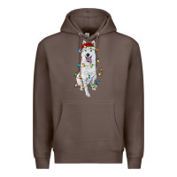Coffee Christmas White Shepherd With Christmas Lights Premium Hoodie - RanaPortraitStore