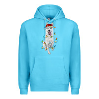 Ocean Blue Christmas White Shepherd With Christmas Lights Premium Hoodie - RanaPortraitStore