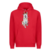 Red Christmas White Shepherd With Christmas Lights Premium Hoodie - RanaPortraitStore