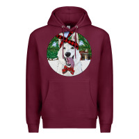 Burgundy Christmas White Shepherd With Cowhide Premium Hoodie - RanaPortraitStore