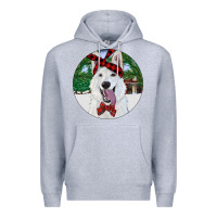 Heather Grey Christmas White Shepherd With Cowhide Premium Hoodie - RanaPortraitStore